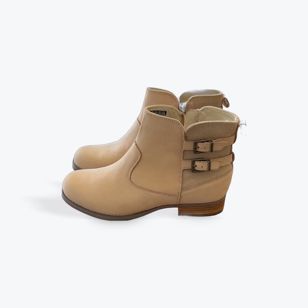 Spenco Tan Leather Ankle Boots Buckle Strap Zip‎ Low Heel Sand Womens 8.5 B